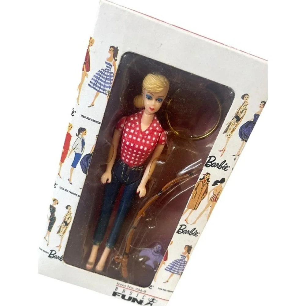Barbie Keychains Basic Fun Original 1959 Repro Blonde Doll Red Gingham Jeans